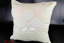 Cushion cover-Beige/white flower embroidery
